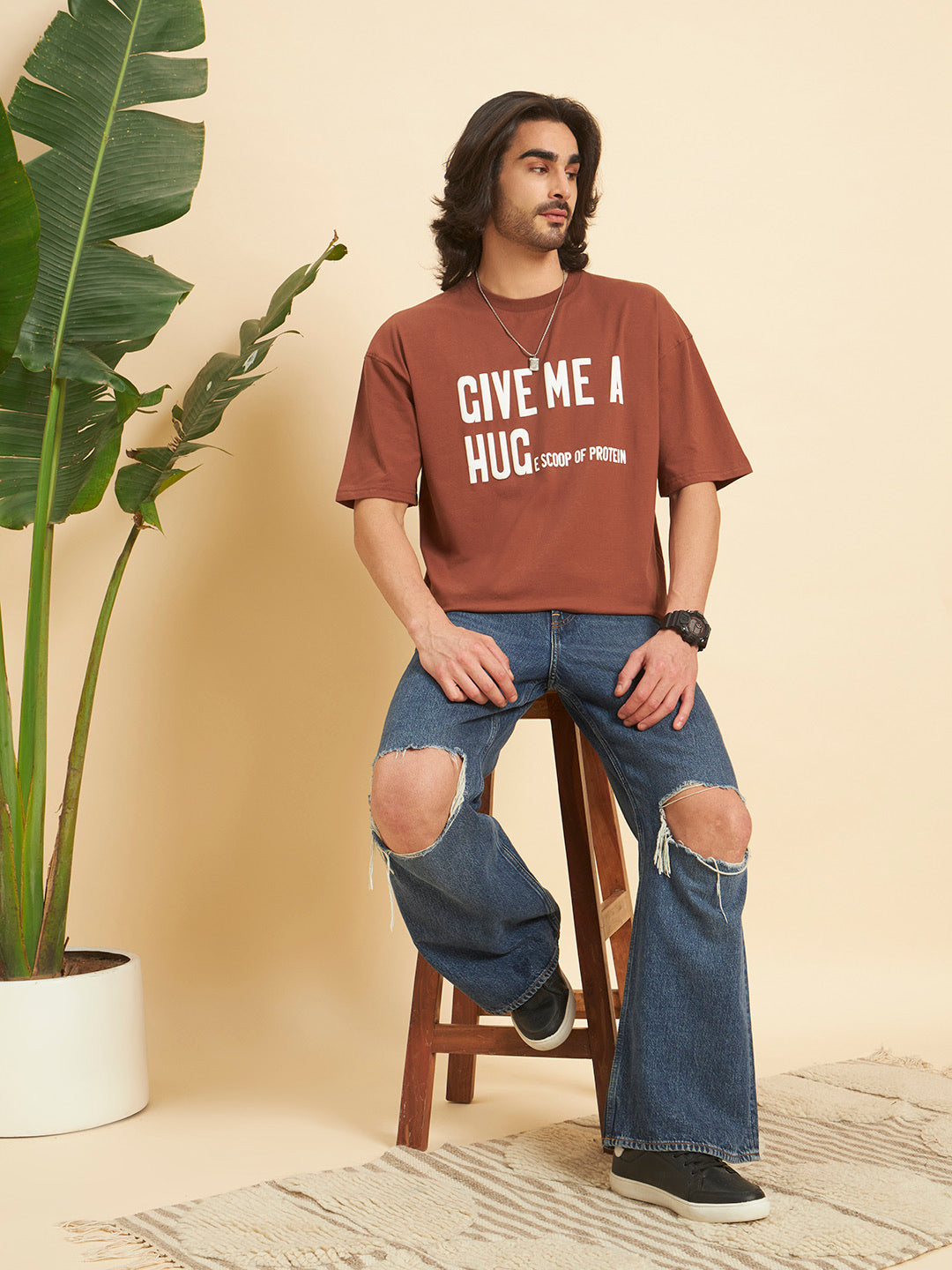 Oversized Athleisure Cotton T-Shirt – Hug & Protein Edition