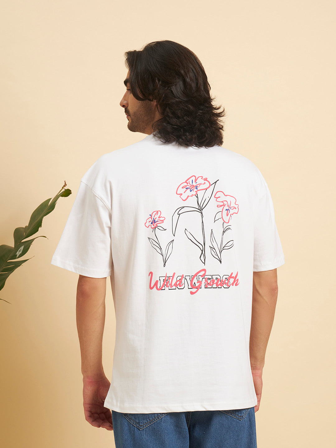 Oversized Premium Cotton T-Shirt – White Floral Line