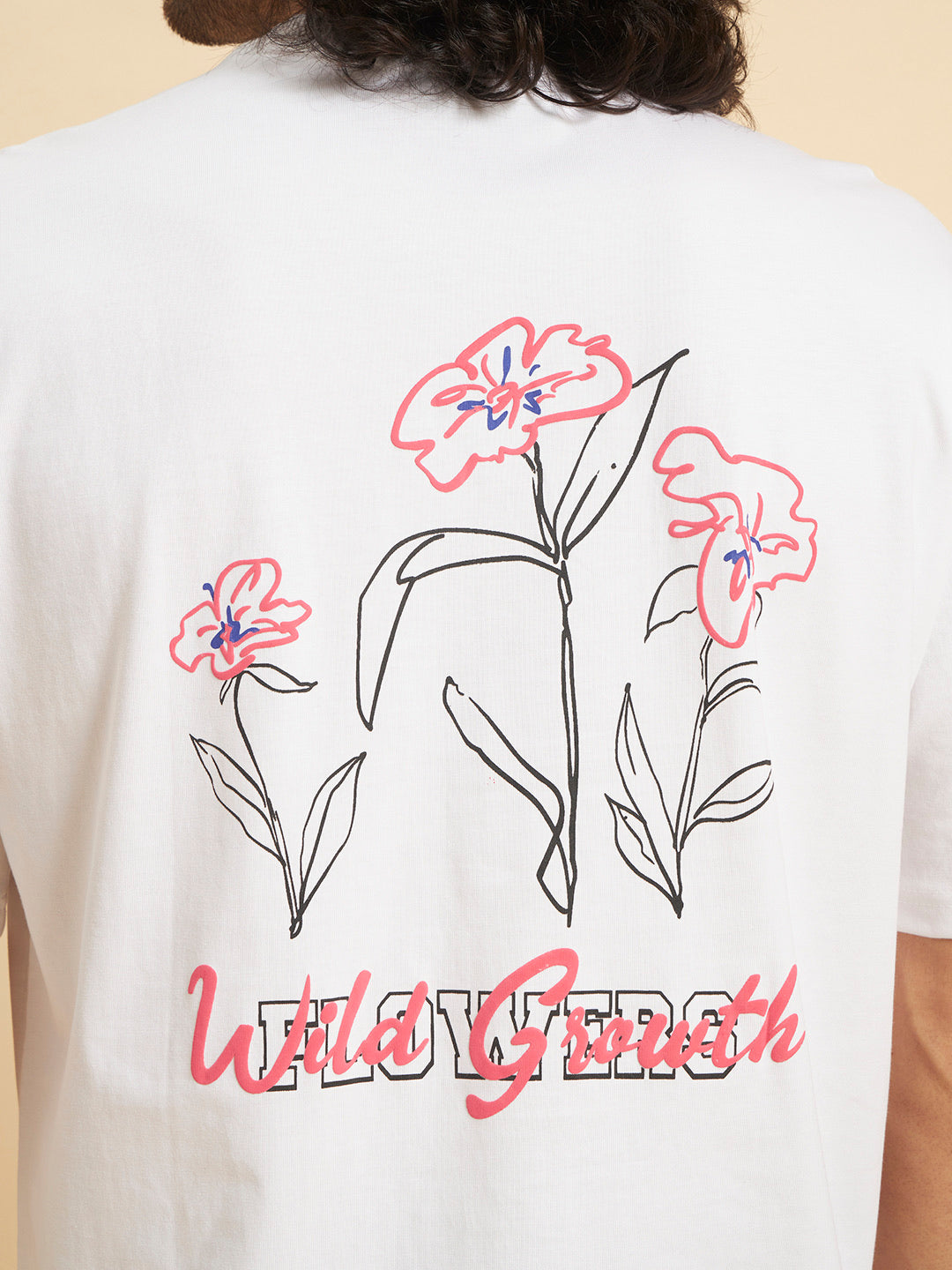 Oversized Premium Cotton T-Shirt – White Floral Line