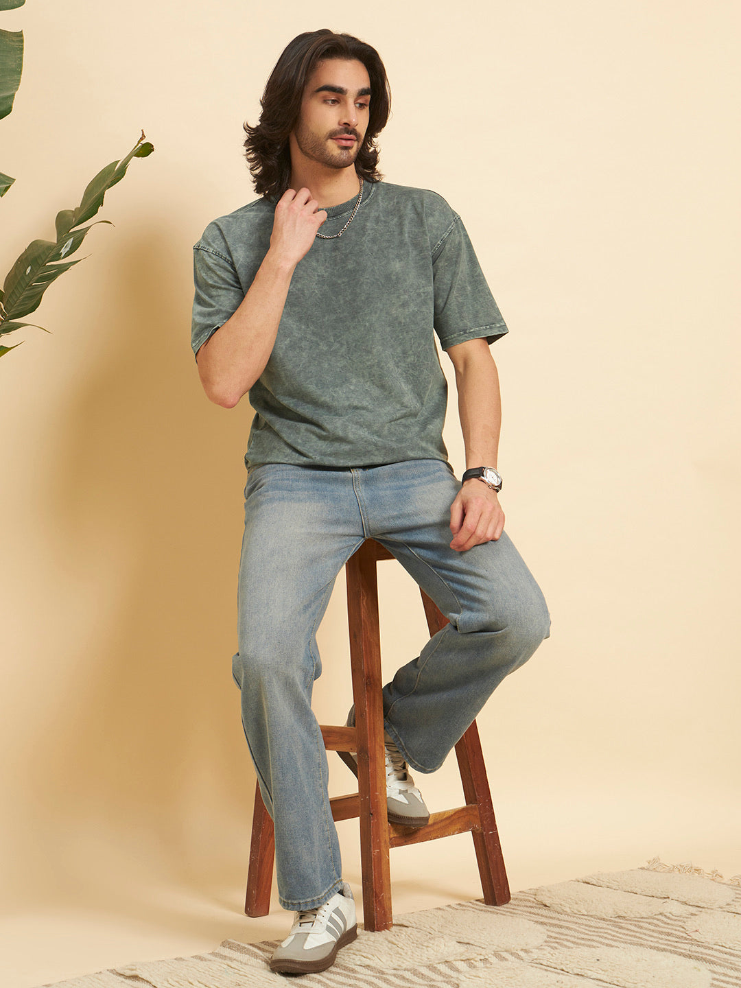 Oversized Premium Cotton T-Shirt – Olive Wash