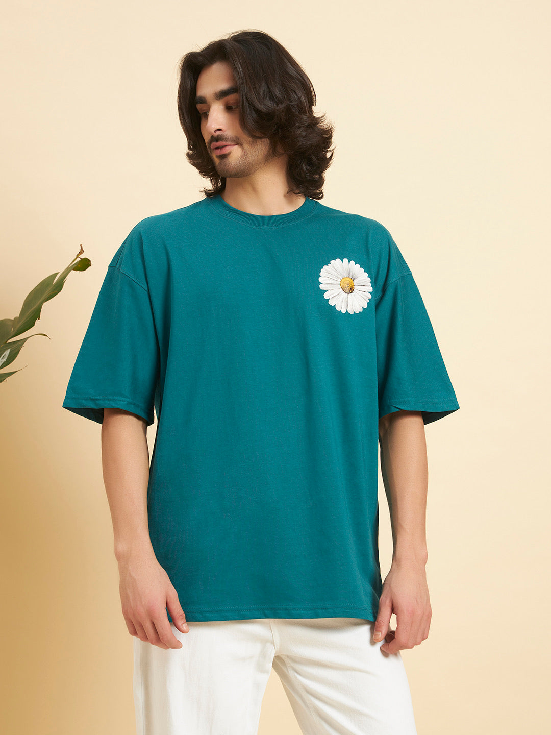 Oversized Premium Cotton T-Shirt – Teal Daisy