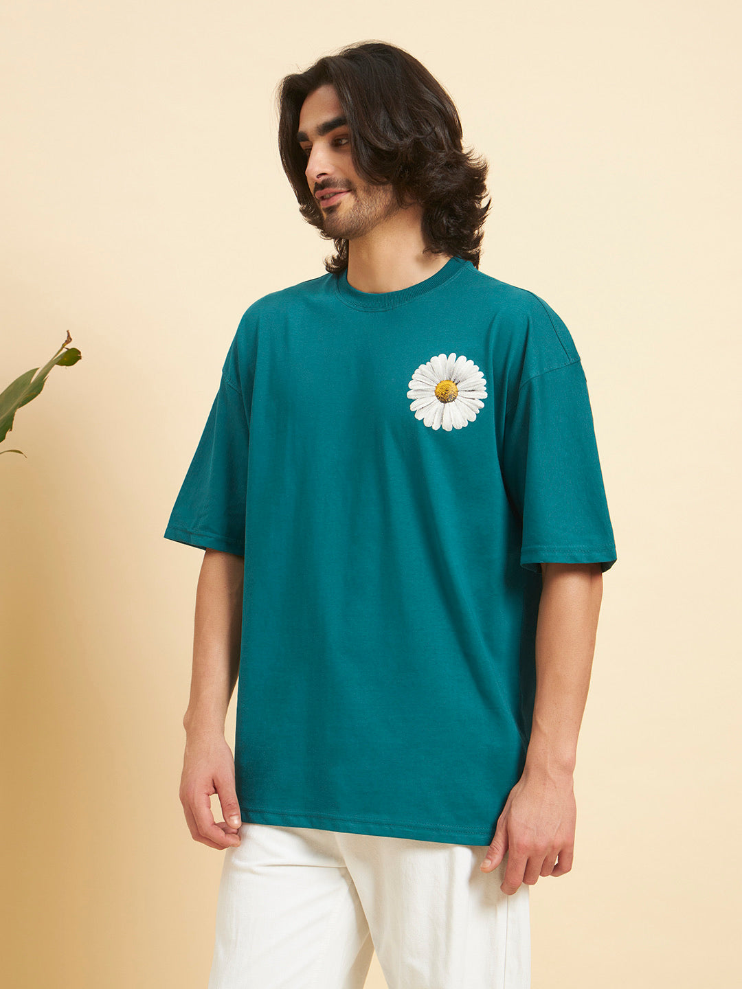 Oversized Premium Cotton T-Shirt – Teal Daisy