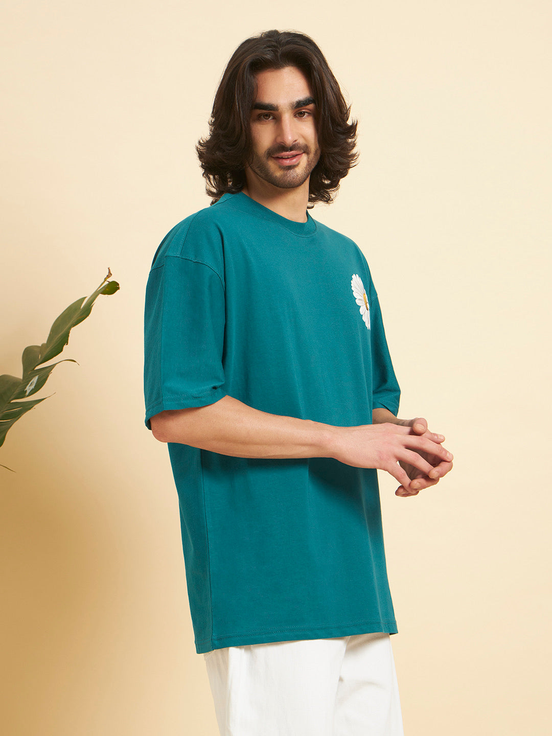 Oversized Premium Cotton T-Shirt – Teal Daisy