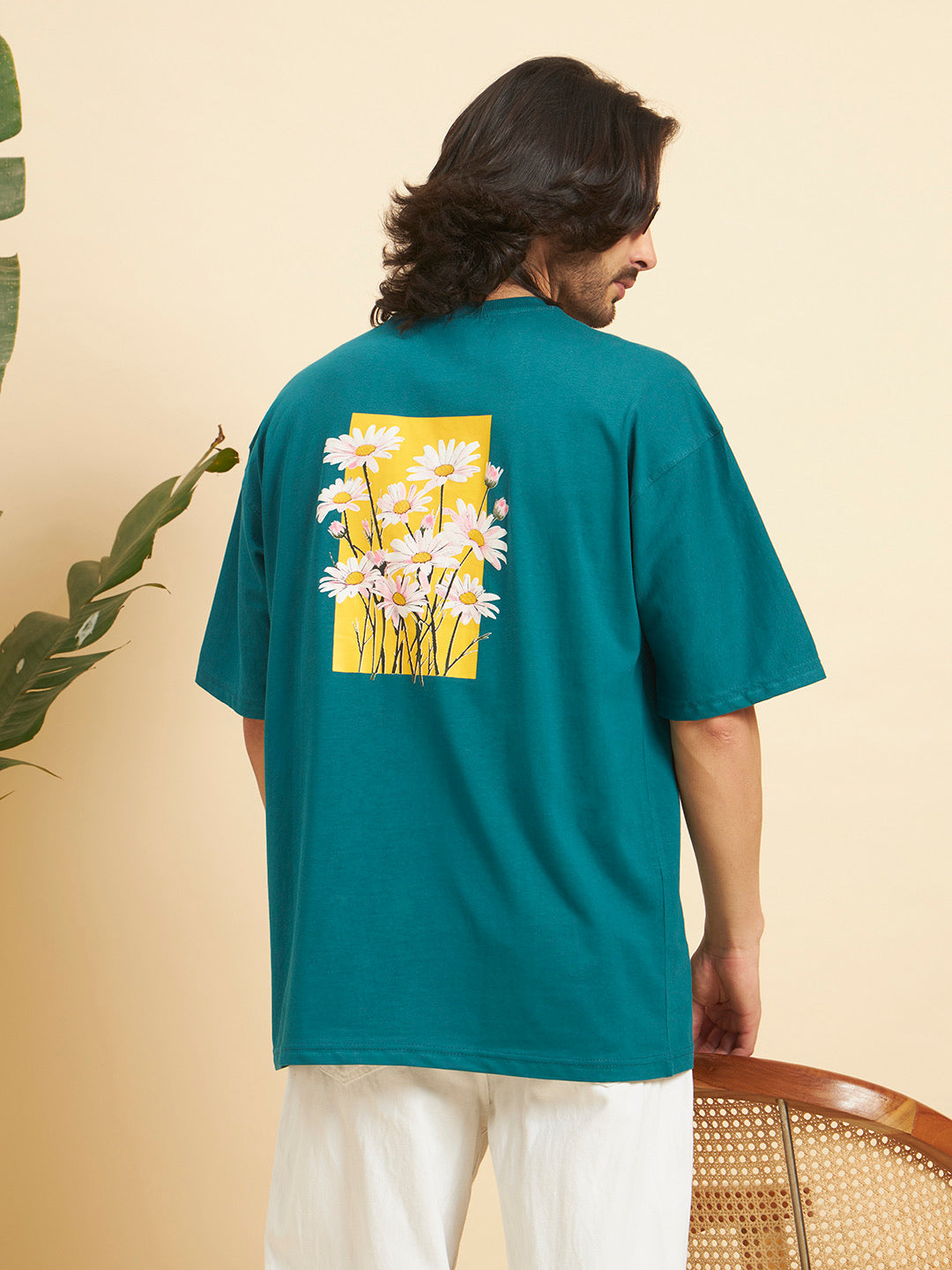 Oversized Premium Cotton T-Shirt – Teal Daisy