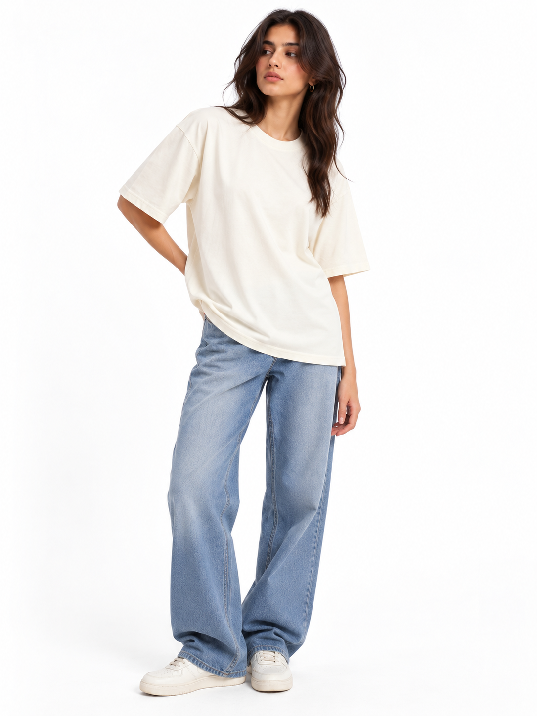 Oversized Premium Cotton T-Shirt – Ivory(Her)