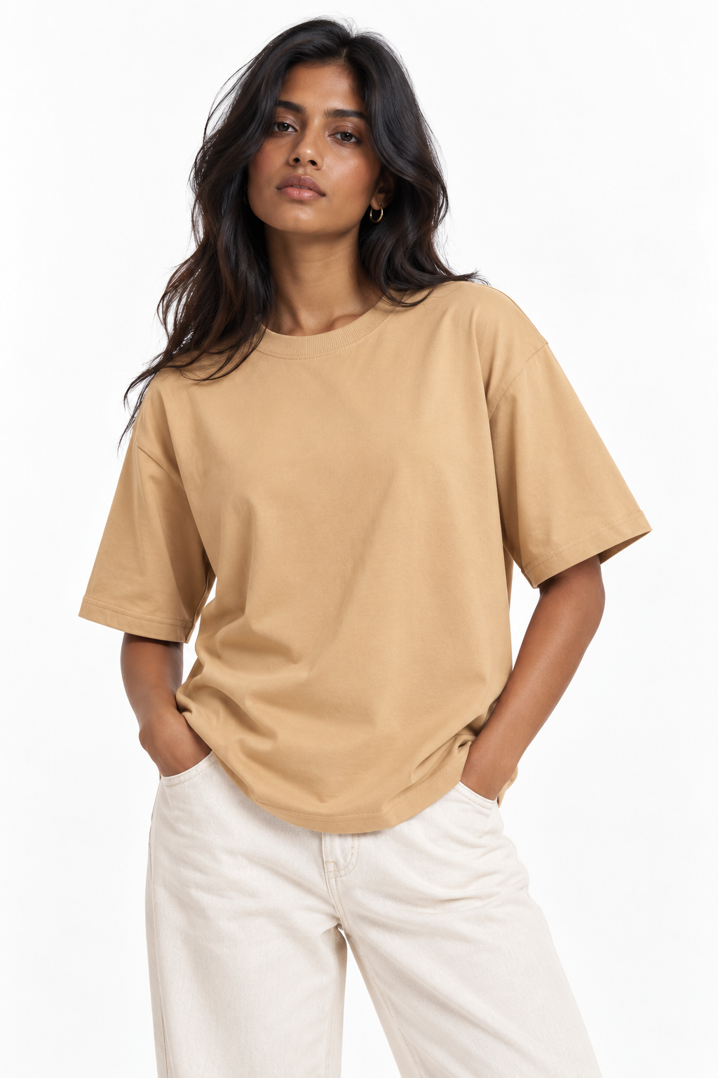 Oversized Premium Cotton T-Shirt – Sand (Her)