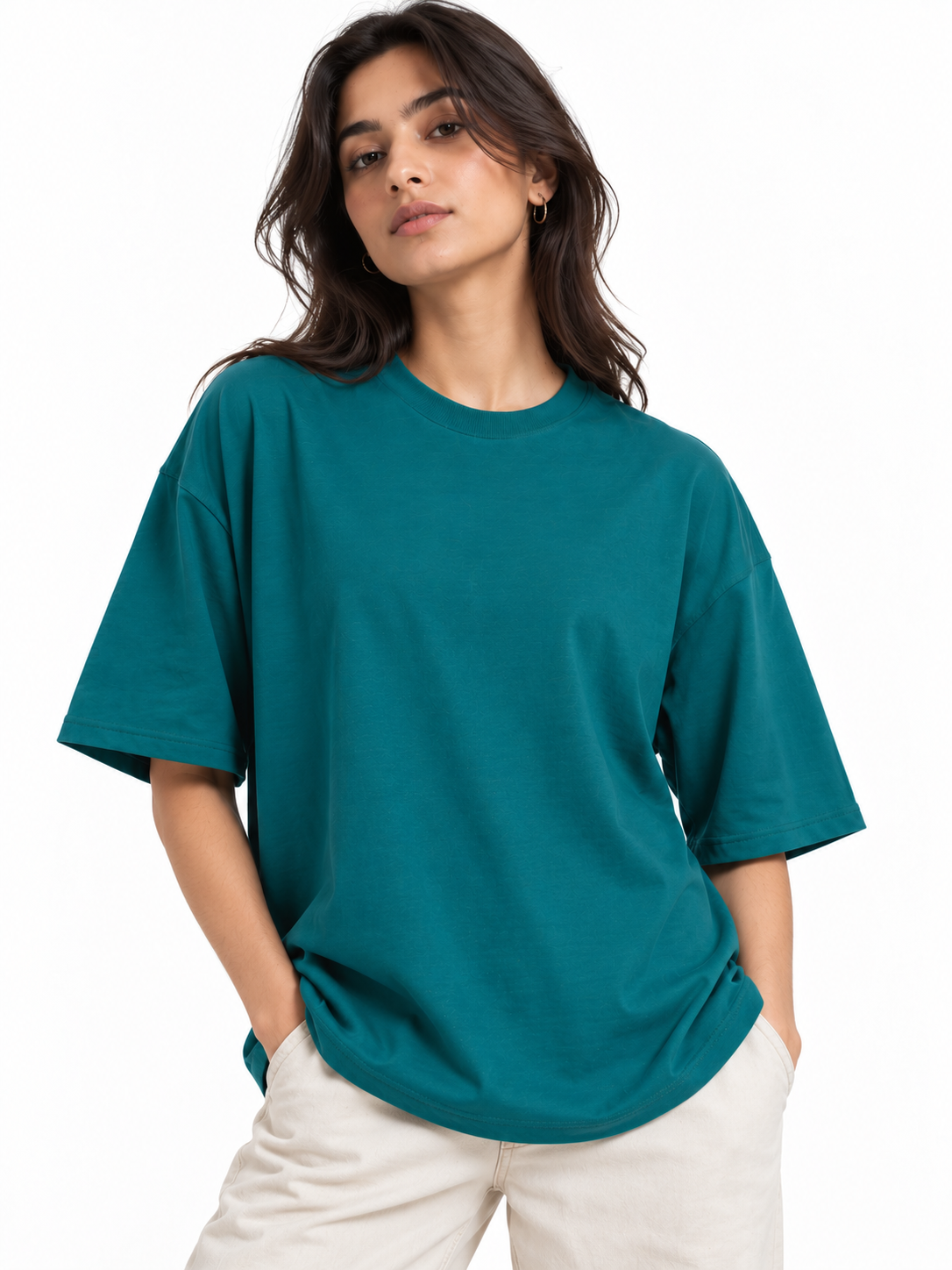 Oversized Premium Cotton T-Shirt – Teal Blue (Her)