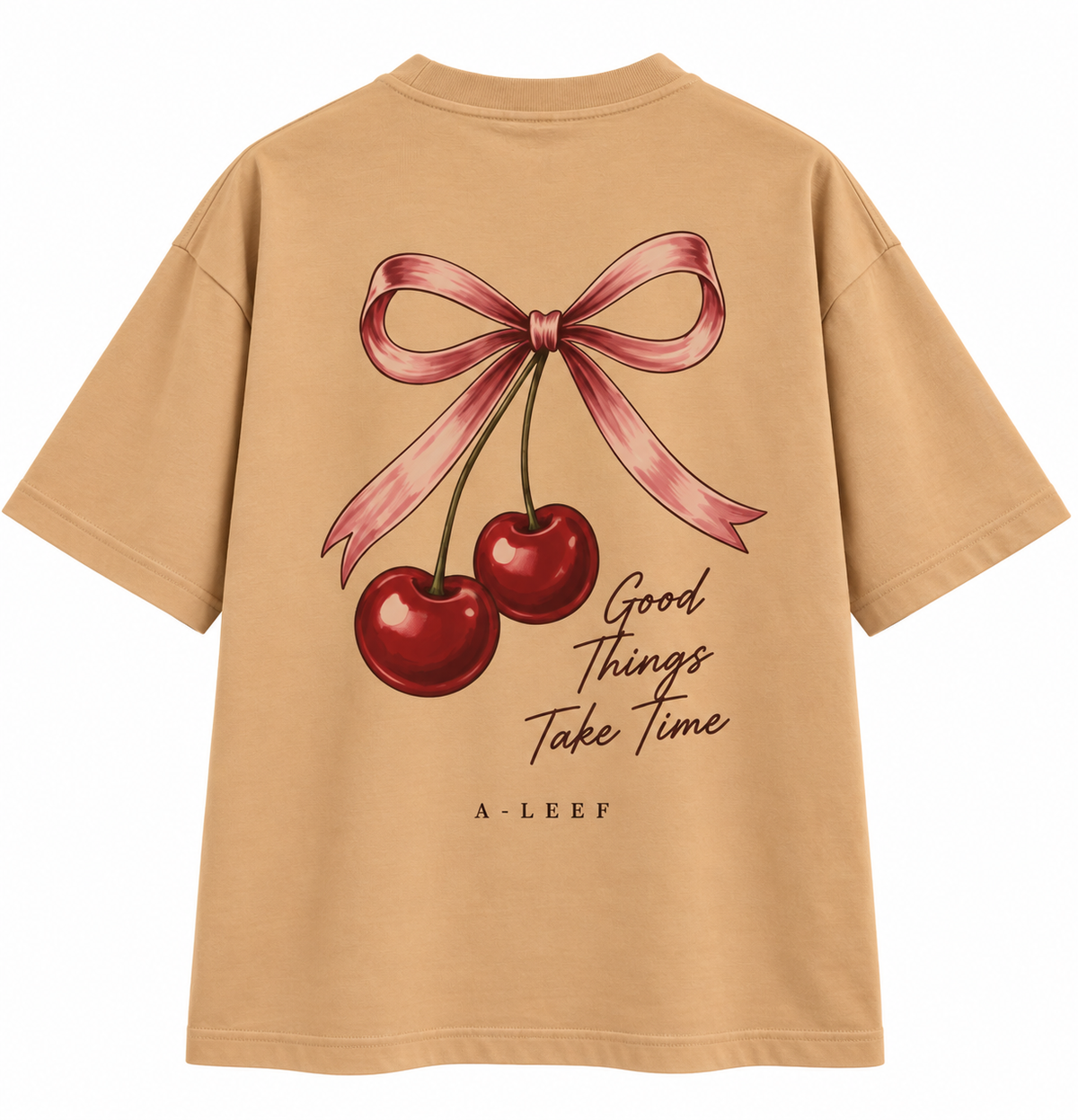 Oversized Premium Cotton T-Shirt – Sand (Her) Cherry