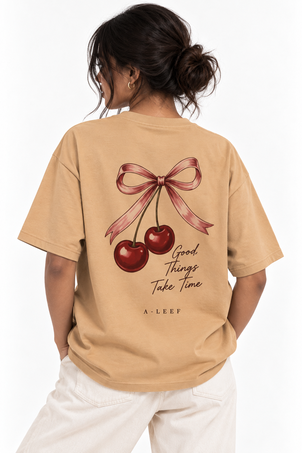 Oversized Premium Cotton T-Shirt – Sand (Her) Cherry