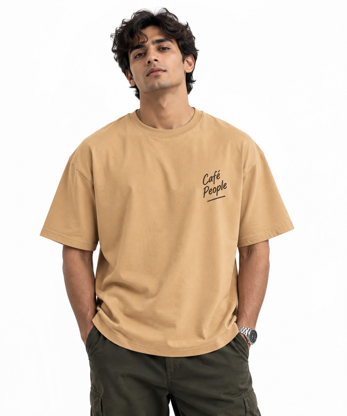 Oversized Premium Cotton T-Shirt – Sand cafe