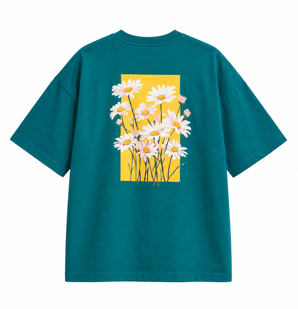 Oversized Premium Cotton T-Shirt – Teal Daisy (Her)