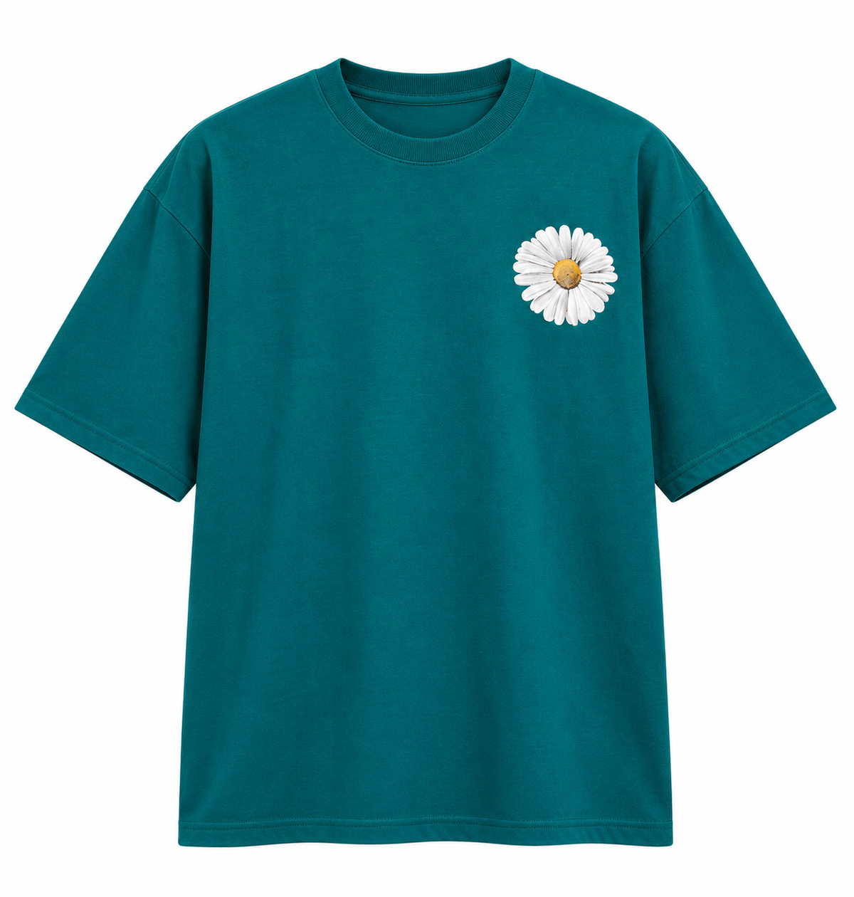 Oversized Premium Cotton T-Shirt – Teal Daisy