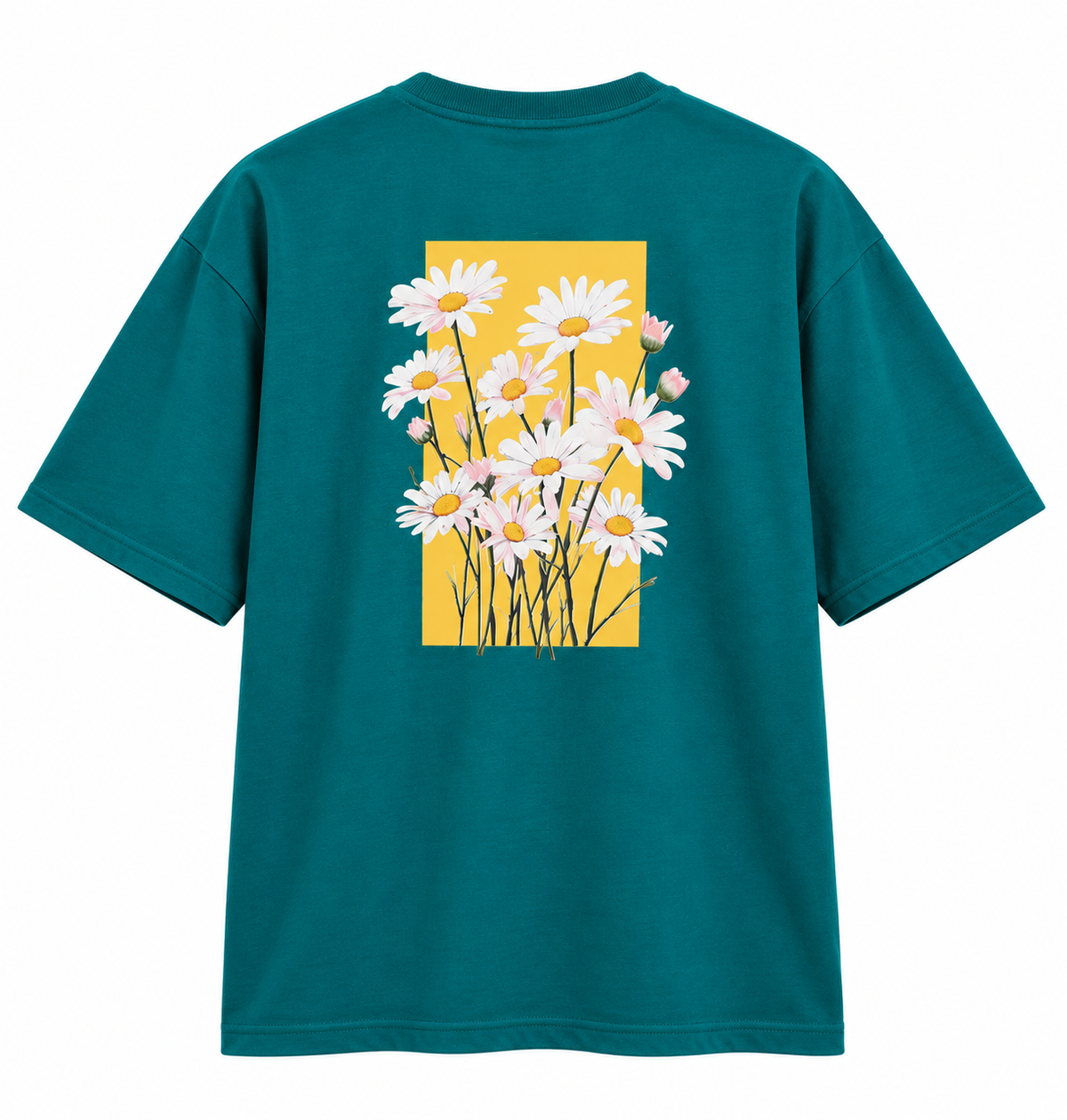 Oversized Premium Cotton T-Shirt – Teal Daisy