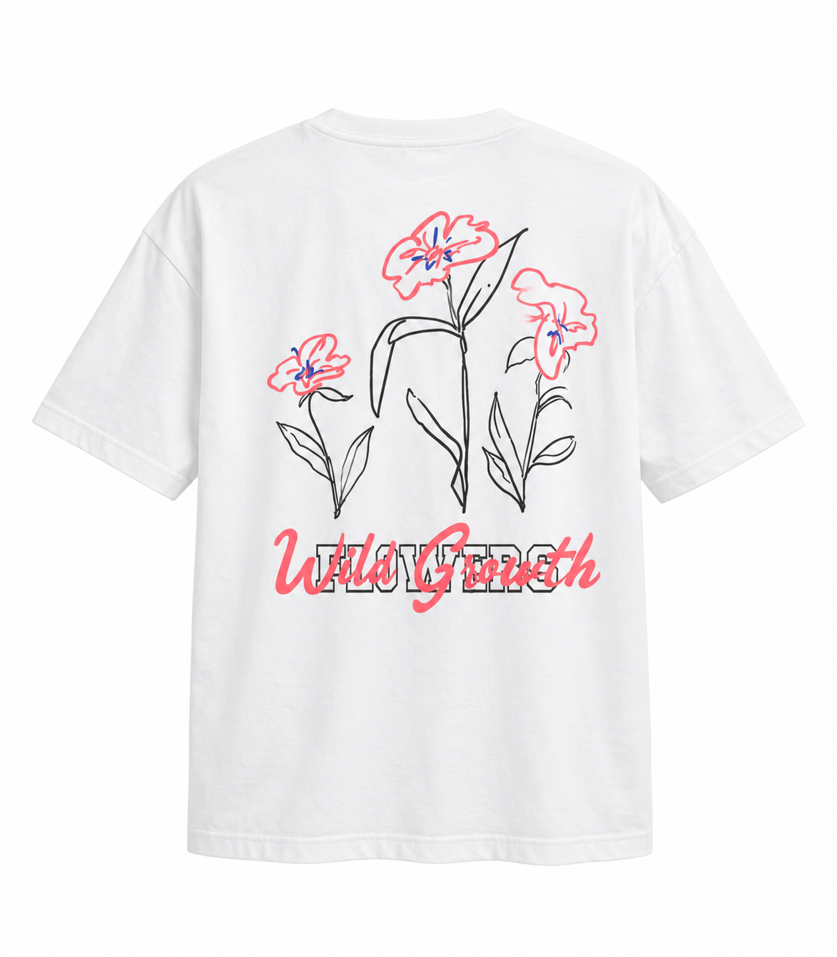 Oversized Premium Cotton T-Shirt – White Floral Line