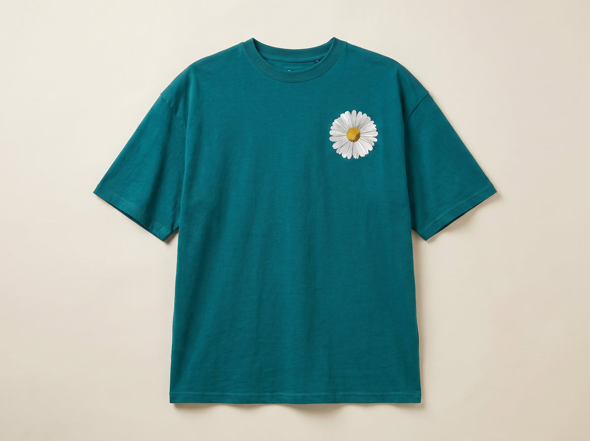 Oversized Premium Cotton T-Shirt – Teal Daisy (Her)
